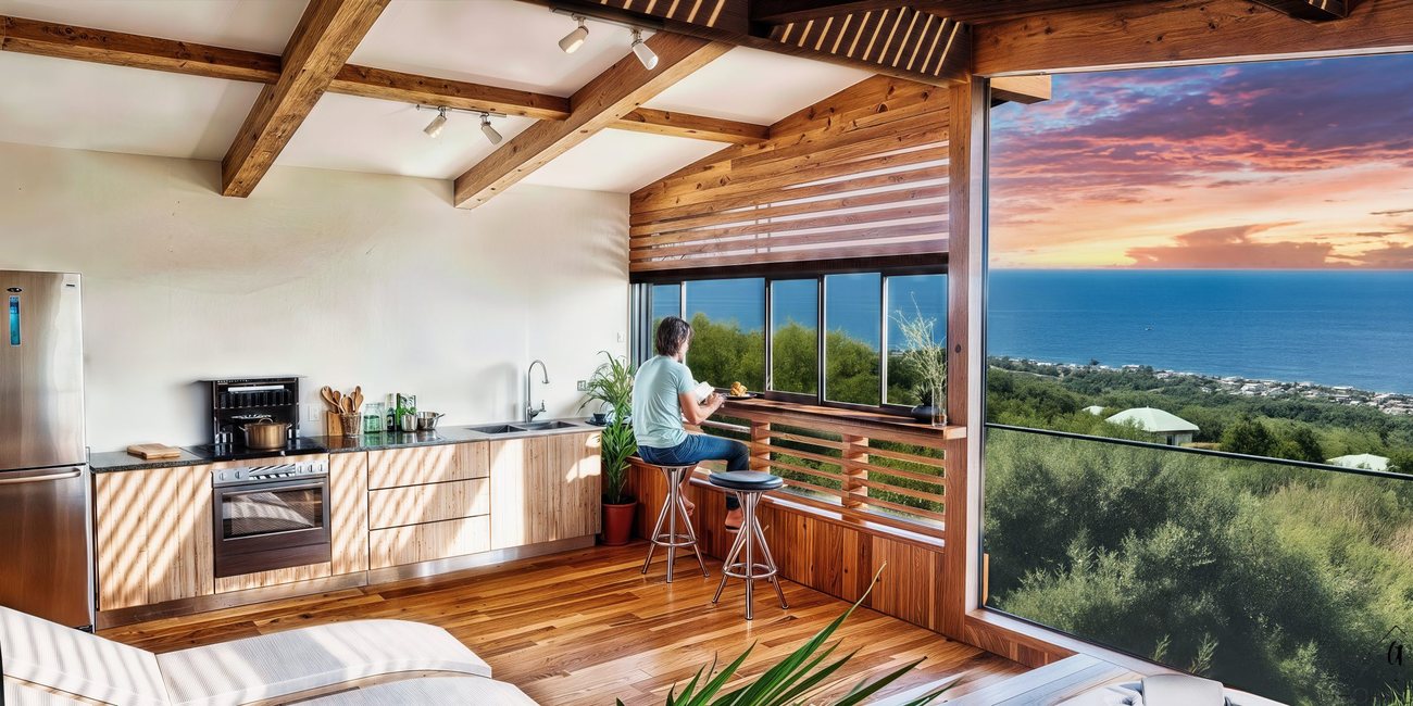 Séjour de penthouse ouvert sur une terrasse panoramique